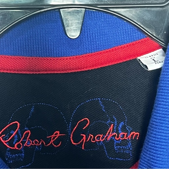 Robert Graham Polo Shirt Men Large Blue Red Classic Fit Casual Collared - Picture 6 of 7